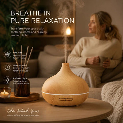 Onion Wood Grain Aroma Diffuser, Light Wood + Remote