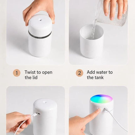 USB Mini Humidifier 300ML Dual Cotton Wicks Pink Boxed