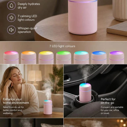 USB Mini Humidifier 300ML Dual Cotton Wicks Black Boxed, Bedroom Gift
