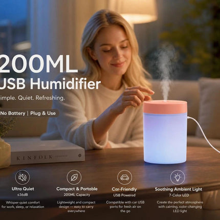 USB Mini Humidifier with Aroma Light, Pink