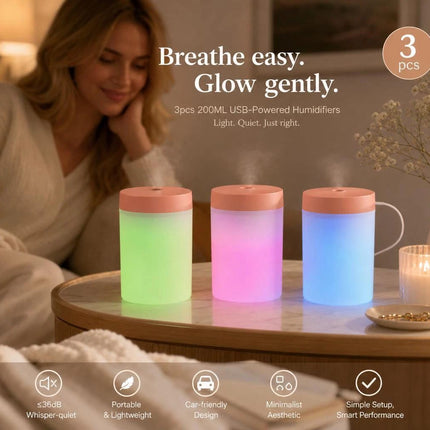 3 Pack USB Humidifier Pink, Bedroom Xmas Set