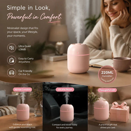 USB Water Drop Mini Humidifier 220ML Pink, Holiday Present