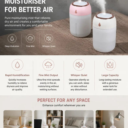 USB Water Drop Mini Humidifier 330ML Pink, Xmas Decor Gift