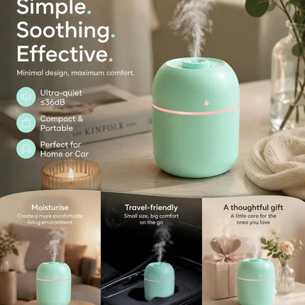 USB Water Drop Mini Humidifier 220ML Green, Office Holiday Gift