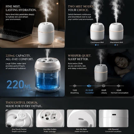 USB Water Drop Aroma Humidifier 220ML Nordic Pink, Christmas Gift