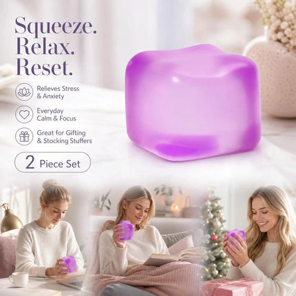 2 Pack Purple Ice Cube Squishy, Dual Soft Texture to Stabilize Mood