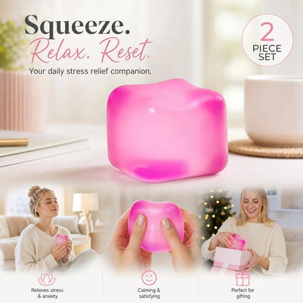 2 Pack Pink Ice Cube Squishy, Gentle Squish to Let Go Daily Worries