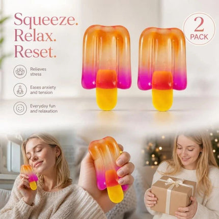 2 Pack Orange Popsicle Squishy, Twin Soft Touch To Brighten Mood, Gift Duo