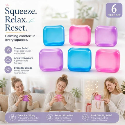 6 Pack Ice Cube Squishy Assorted Colors