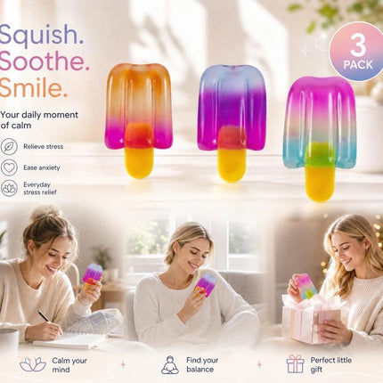 3 Pack Popsicle Squishy Purple Orange Blue, Varied Shades For Daily Mental Relaxation, Relief Kit