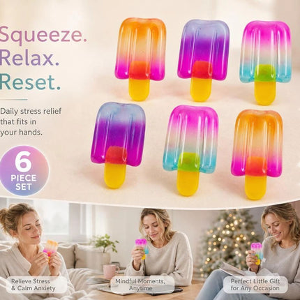6 Pack Popsicle Squishy Assorted Tones, Large Set For Sustained Emotional Calm, Xmas Set