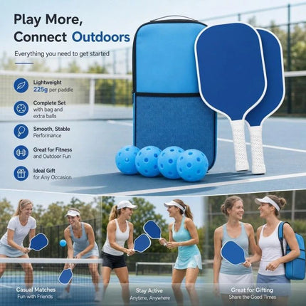 Fiberglass Pickleball Paddle Set Dark Blue