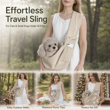 Breathable Cat Carrier Up to 16.5lbs, Apricot with Phone Pocket