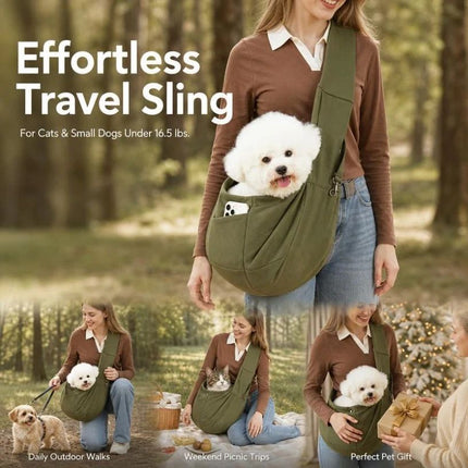 Breathable Cat Carrier Up to 16.5lbs, Army Green with Phone Pocket