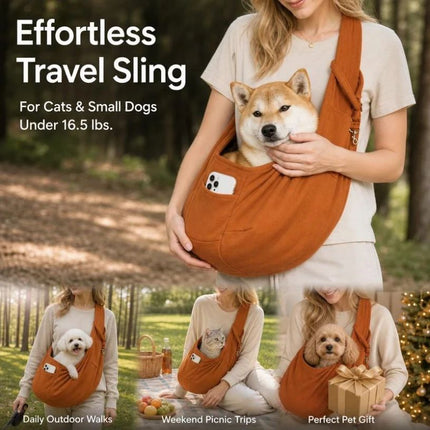 Breathable Cat Carrier Up to 16.5lbs, Brown with Phone Pocket