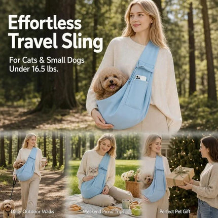 Breathable Cat Carrier Up to 16.5lbs, Light Blue with Phone Pocket