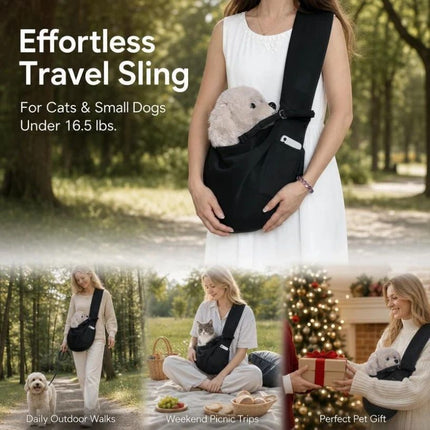 Solid Color Cat Carrier Up to 16.5lbs, Black with Phone Pocket