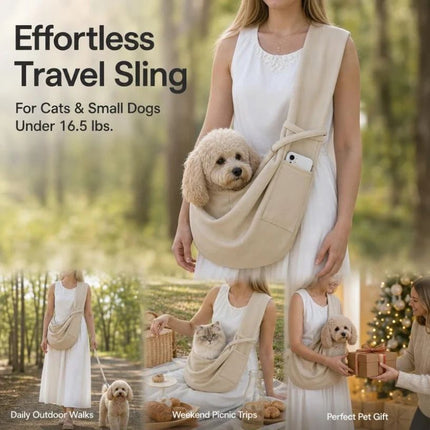 Solid Color Cat Carrier Up to 16.5lbs, Apricot with Phone Pocket
