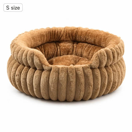 Notch Opening Round Pet Bed, Thick Warm Coffee S Size