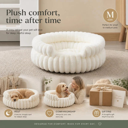 Detachable Notch Pet Round Bed, Cream M Size, Ideal For Medium Breed Puppies