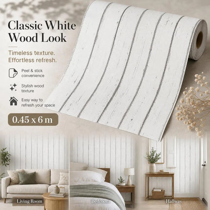 Self Adhesive Vintage Wall Covering 0.45x6M, Nordic White Maple Grain