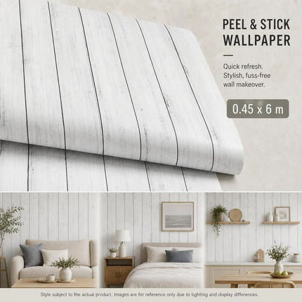 Self Adhesive Retro PVC Wall Sticker 0.45x6M, Ivory White Wood Grain