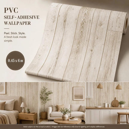 Self Adhesive Background Wallpaper 0.45x6M, Ivory Yellow Wood Grain