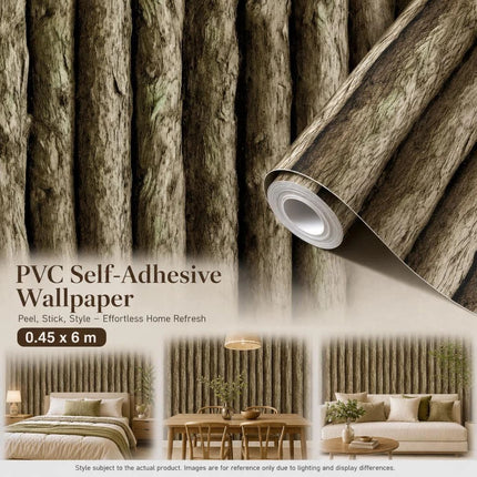 Self Adhesive Vintage Wall Covering 0.45x6M, Whole Log Wood Grain