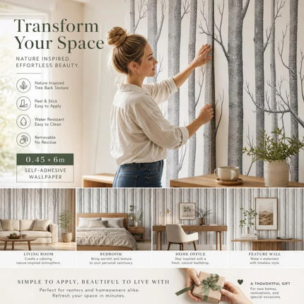 Self Adhesive PVC Wall Decal 0.45x6M, Birch Wood Texture