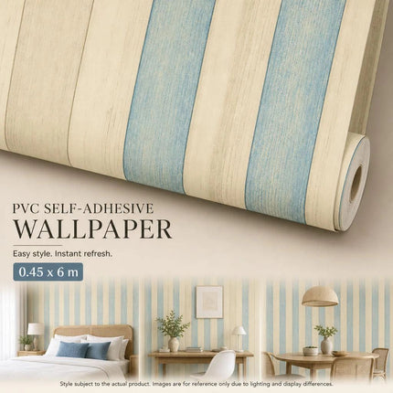 Self Adhesive Retro Wood Wallpaper 0.45x6M, Cream Yellow Wood Grain