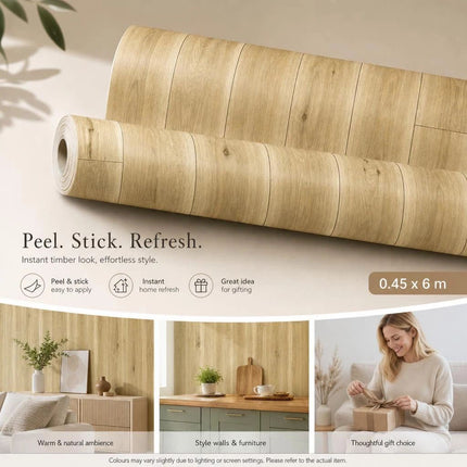 Self Adhesive PVC Wallpaper 0.45x6M, Dark Yellow Wood Plank