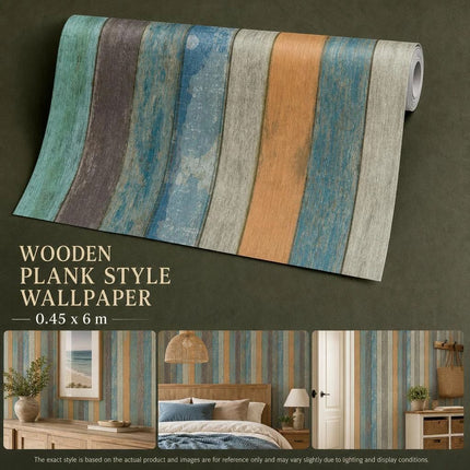 Self Adhesive Waterproof PVC Wall Decal 0.45x6M, Sky Blue Wood Grain