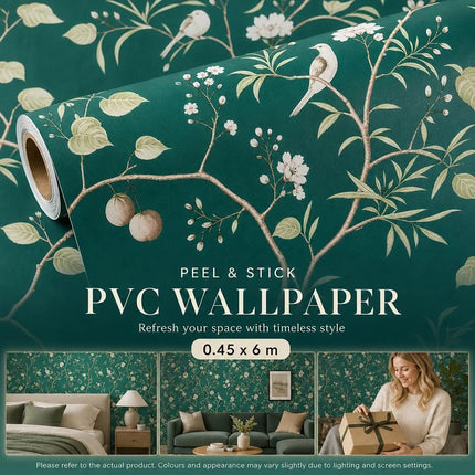 Self Adhesive PVC Wall Sticker 0.45x6M, Chinese Floral Bird Print