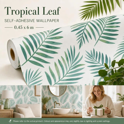 Self Adhesive PVC Wall Decal 0.45x6M, Nordic Palm Leaf Print