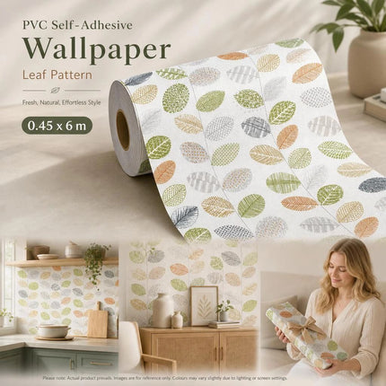Self Adhesive Retro Wall Sticker 0.45x6M, Tiny Fresh Leaf Pattern