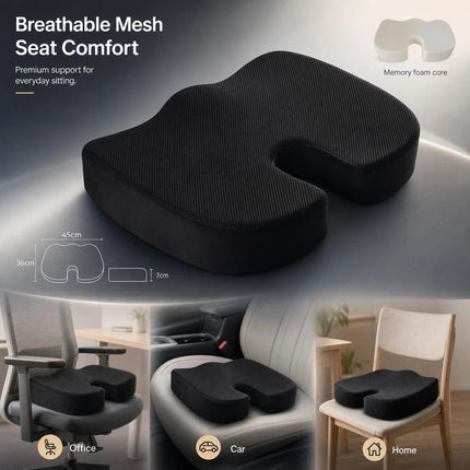 Memory Foam Seat Cushion 45x36x7, Breathable Mesh Black