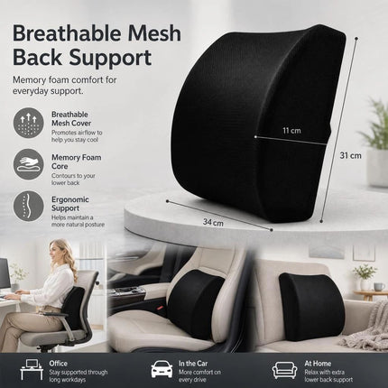 Memory Foam Lumbar Support Pillow 45x36x7, Breathable Mesh Black