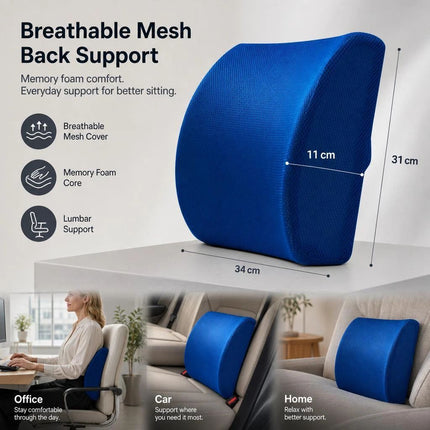 Ergonomic Lumbar Pad 45x36x7, Breathable Mesh Blue, Fix Sitting Posture