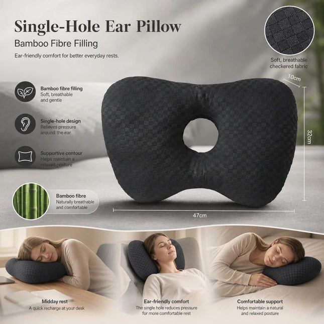 Extra Large Single Hole Ear Pillow 47x32x10, Black (Ear Headphones)