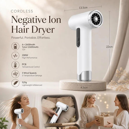 USB Rechargeable Wireless Hair Dryer White