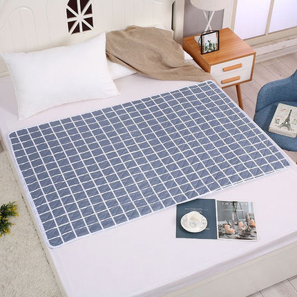 Senior Care Waterproof Bed Pad 100x150cm, Super Absorbent 4-Layer, Anti-Slip, Mini White Plaid, Minimalist Simple Look