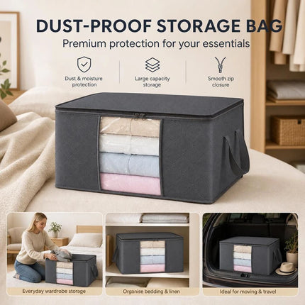 Small 35L Clothes Storage Bag Grey, Brown Edge White Zipper