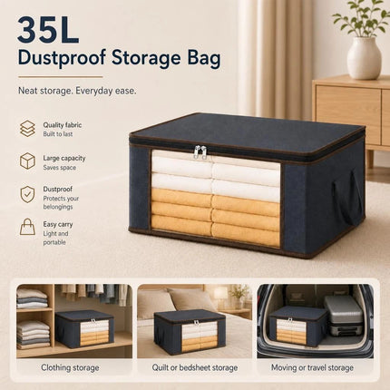 Small 35L Dustproof Garment Bag Grey, Brown Edge Black Zipper