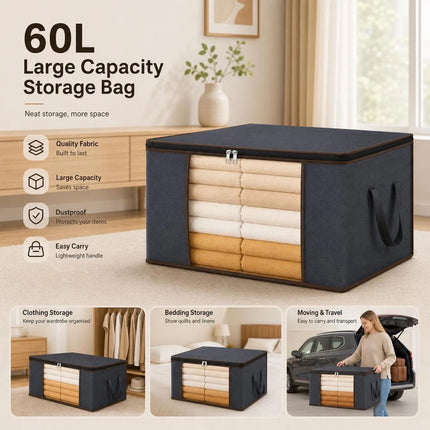 Medium 60L Bedding Storage Bag Grey, Brown Edge Black Zipper