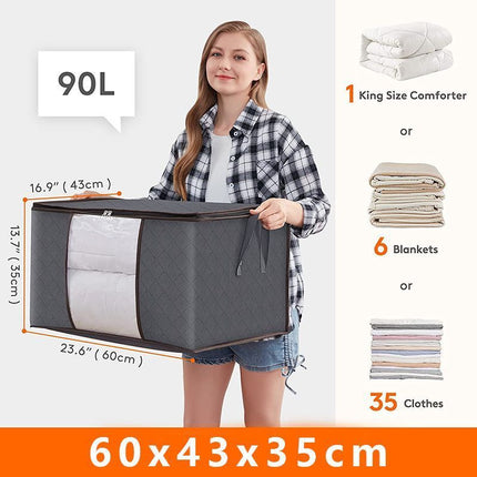 Large 84L Quilt Packing Bag Grey, Brown Edge Black Zipper, Tear Resistant Moving Helper Bag