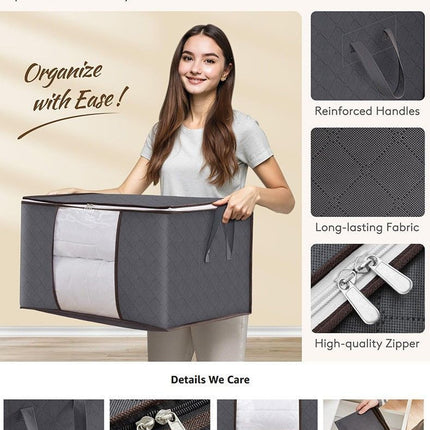 Large 84L Quilt Packing Bag Grey, Brown Edge Black Zipper, Tear Resistant Moving Helper Bag