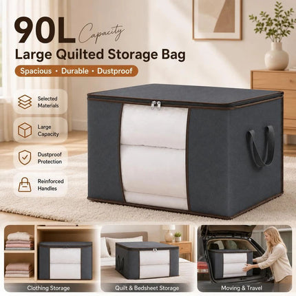 Extra Large 90L Clothing Storage Bag Grey, Brown Edge Black Zipper