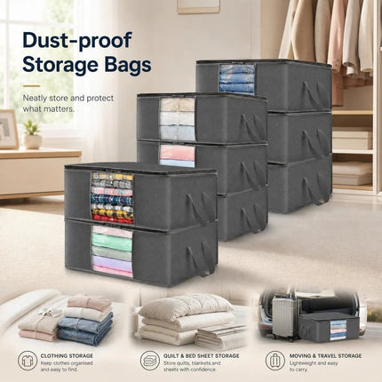 8 Pack 35L Household Storage Bags Black Zipper, Complete Set For Whole Wardrobe Tidying