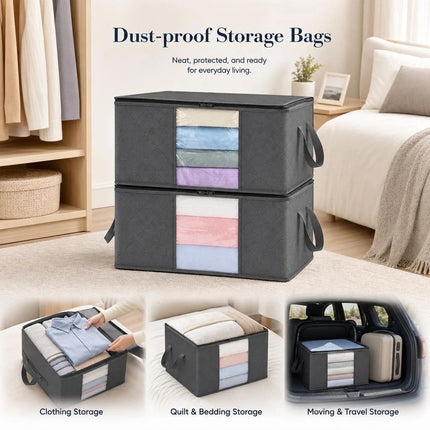 3 Pack 60L Medium Bedding Storage Bags Black Zipper, Ideal For Seasonal Quilt Storage