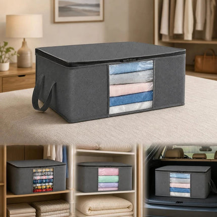 Large 84L Grey Clothing Storage Bag, Black Edge Black Zipper